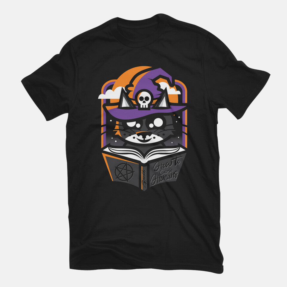 How To Curse Humans – Cat Graphic T-Shirt in black, flat-lay product view