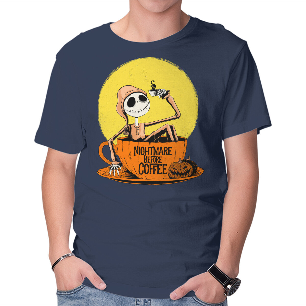 Nightmare Before Coffee – Halloween Graphic T-Shirt in navy, product display
