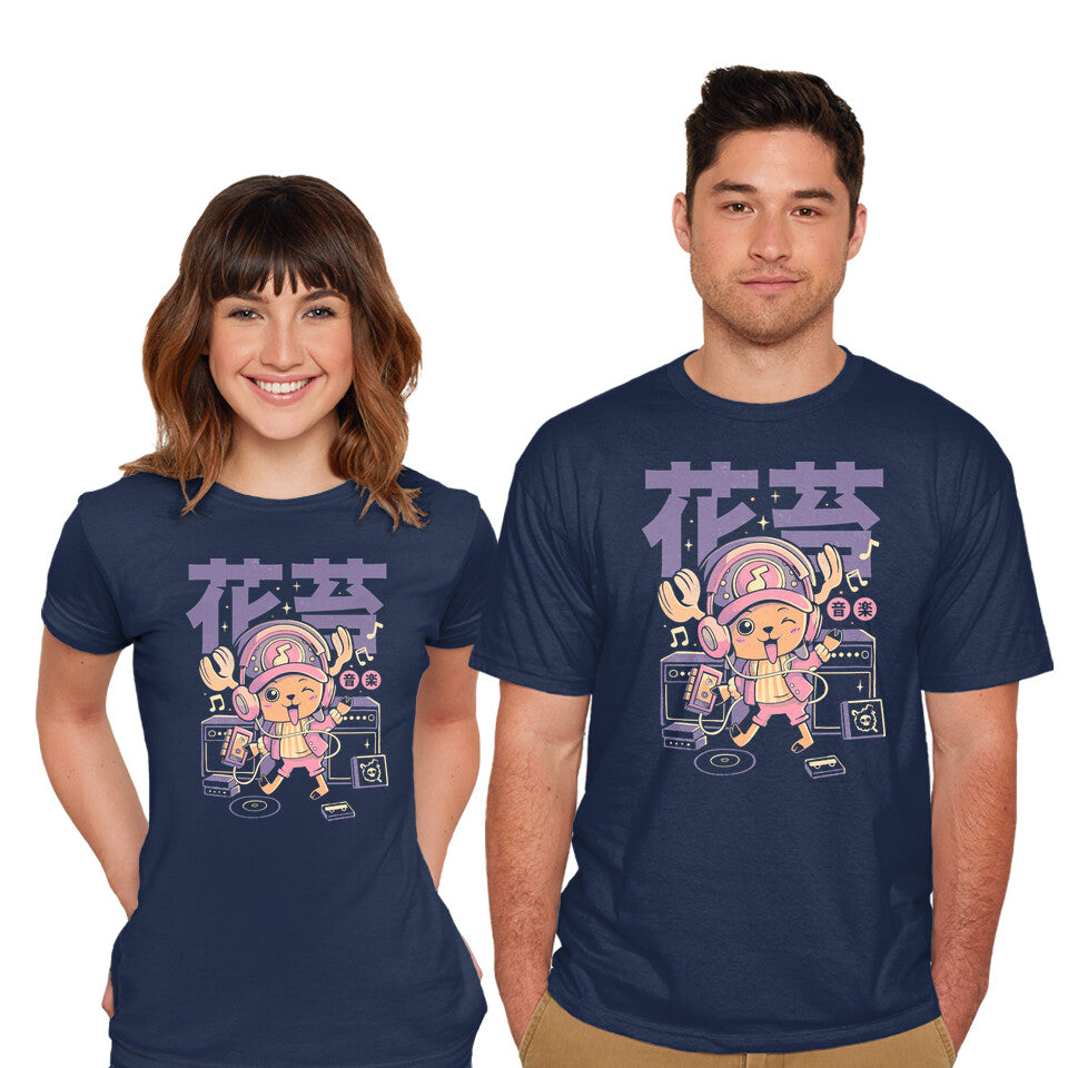 Model wearing navy Feel The Wave – Anime Graphic T-Shirt