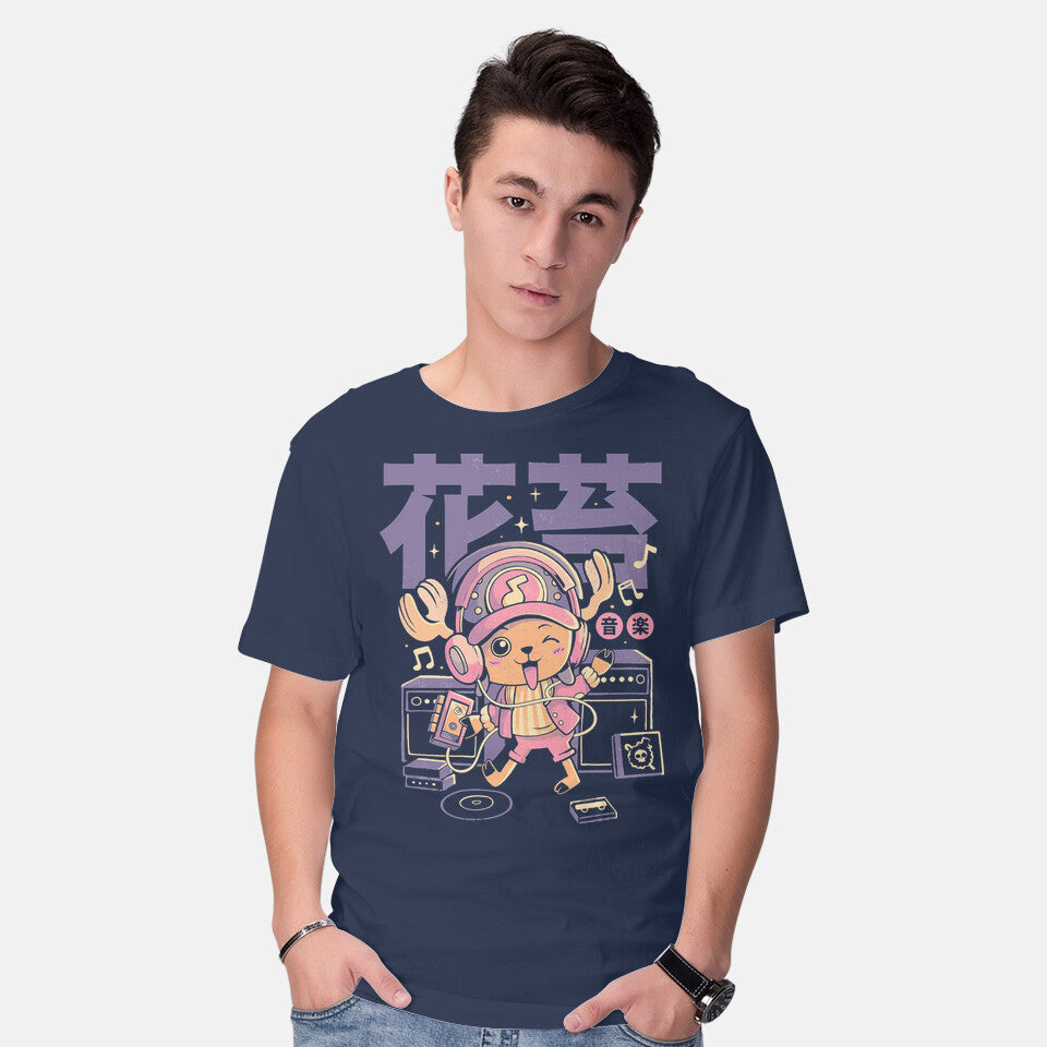 Model wearing navy Feel The Wave – Anime Graphic T-Shirt