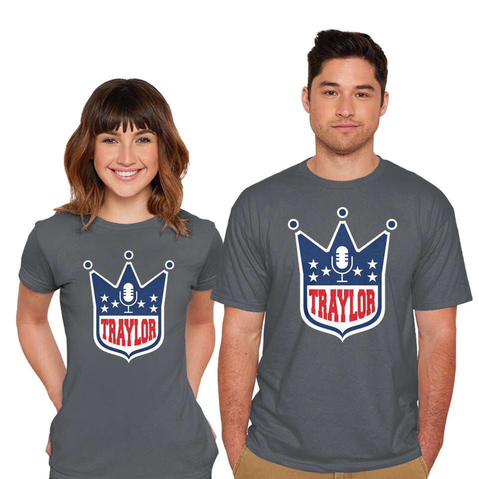 Model wearing charcoal Traylor – Music Graphic T-Shirt