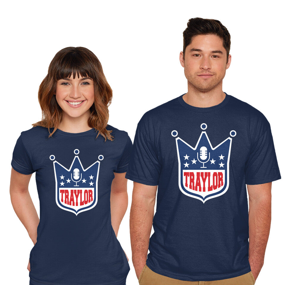 Model wearing navy Traylor – Music Graphic T-Shirt