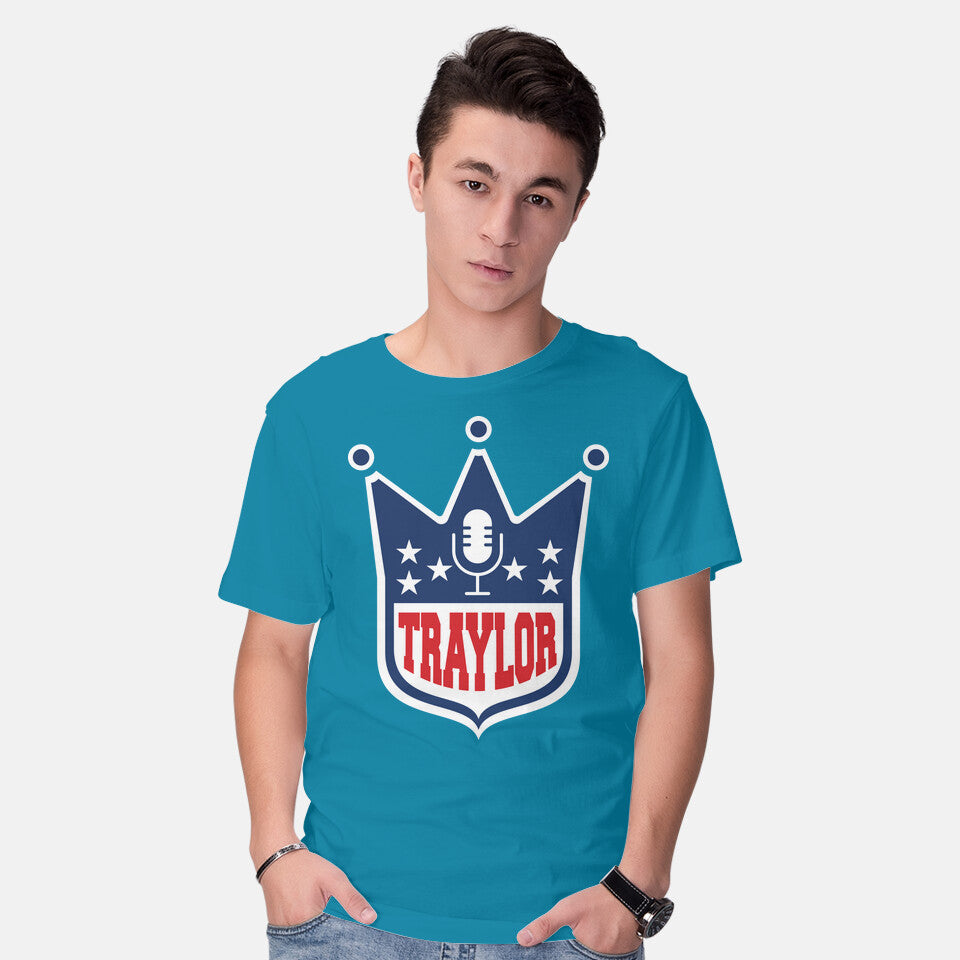 Model wearing turquoise Traylor – Music Graphic T-Shirt