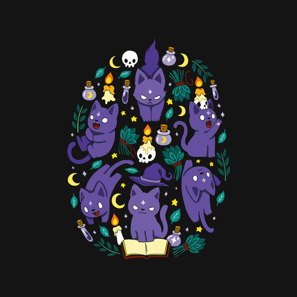 Magic Spell Cat – Cat Graphic T-Shirt design artwork for black graphic T-shirt