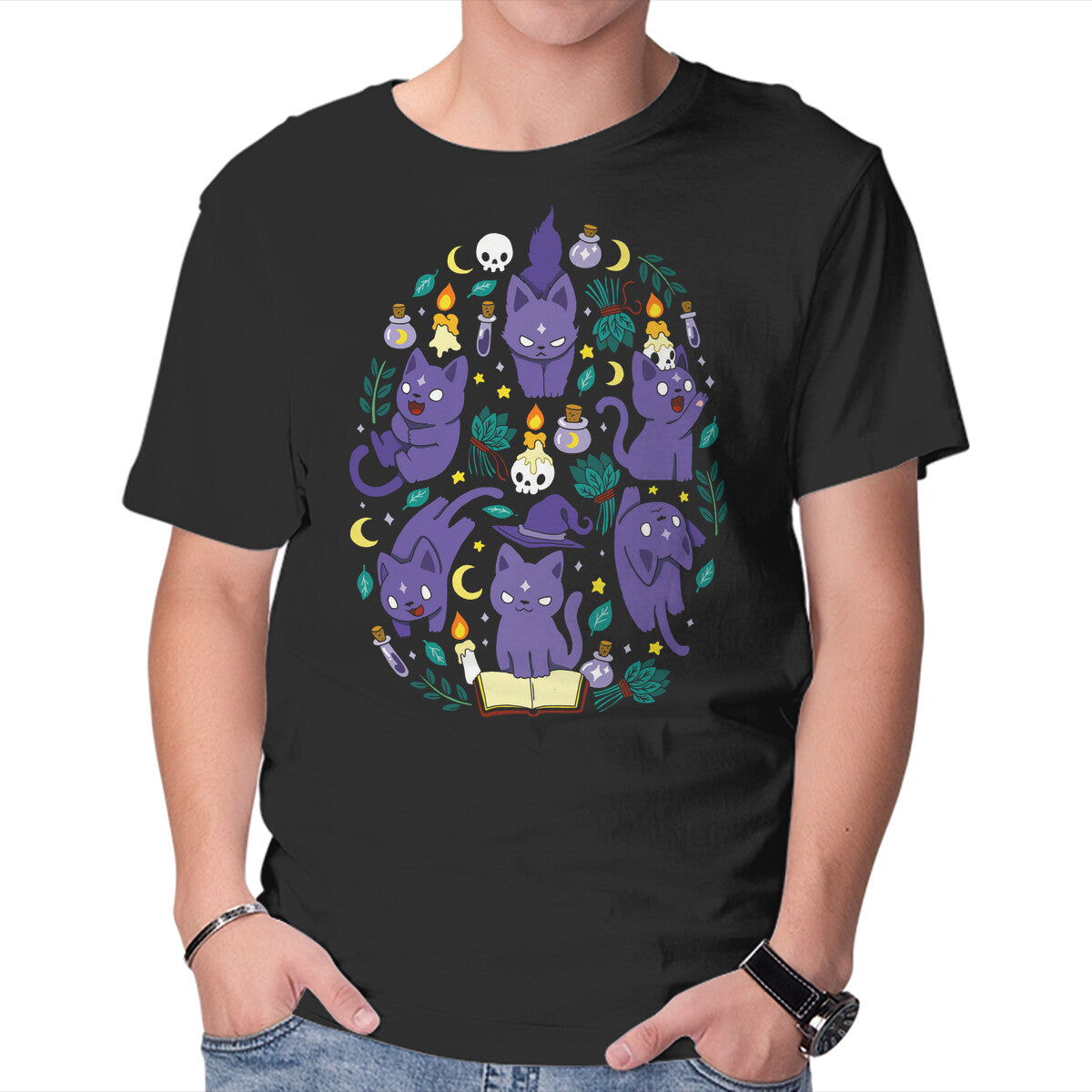 Magic Spell Cat – Cat Graphic T-Shirt in black, product display