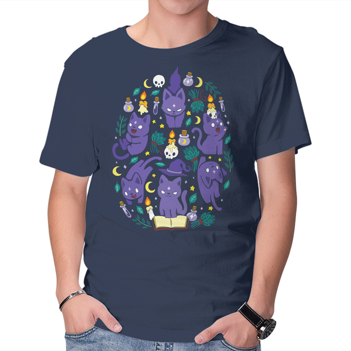 Magic Spell Cat – Cat Graphic T-Shirt in navy, product display