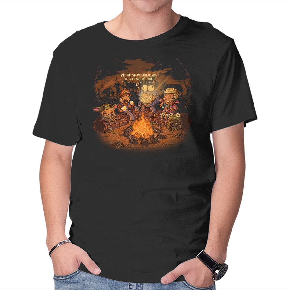 Cookie Monster Tales – Halloween Graphic T-Shirt in black, product display