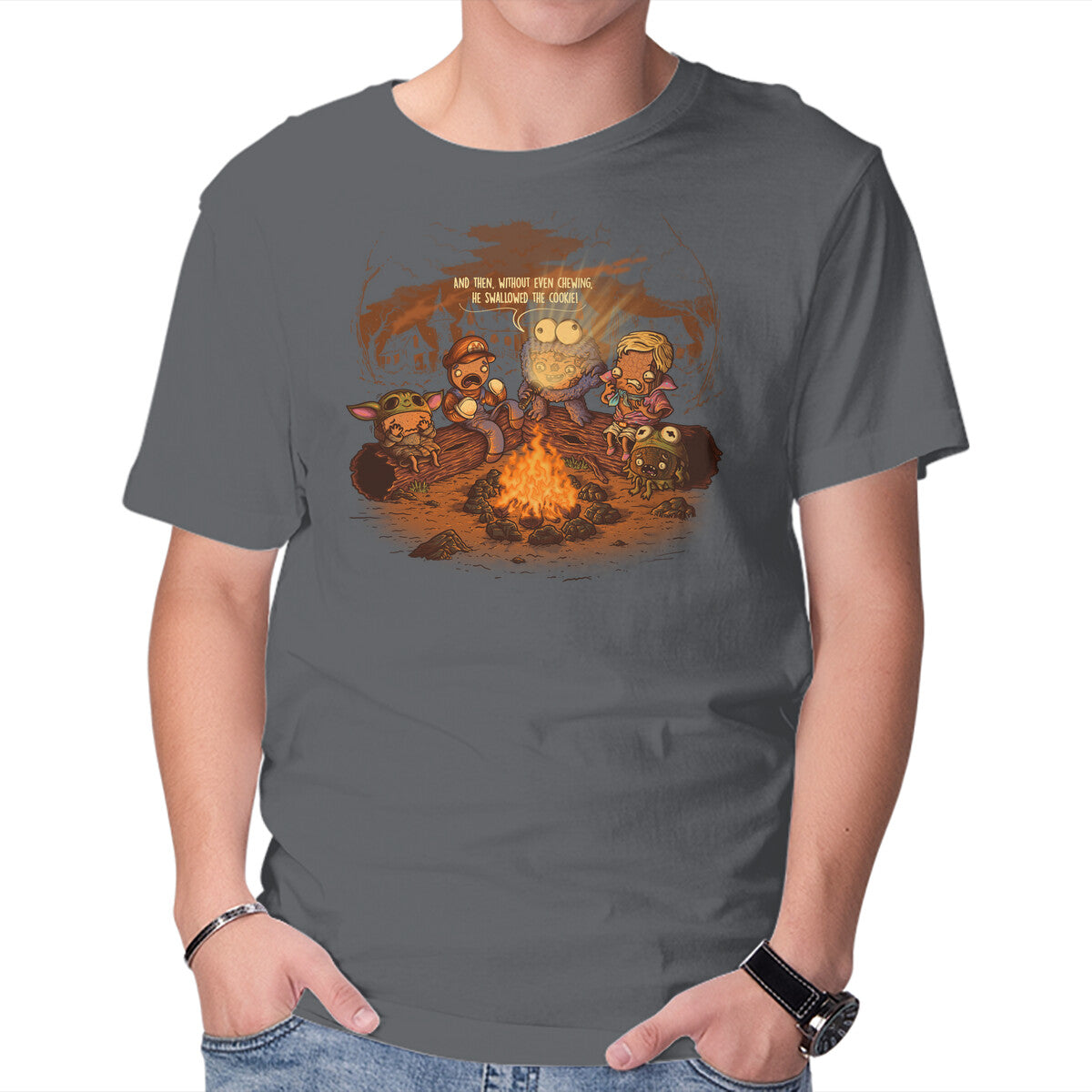 Cookie Monster Tales – Halloween Graphic T-Shirt in charcoal, product display
