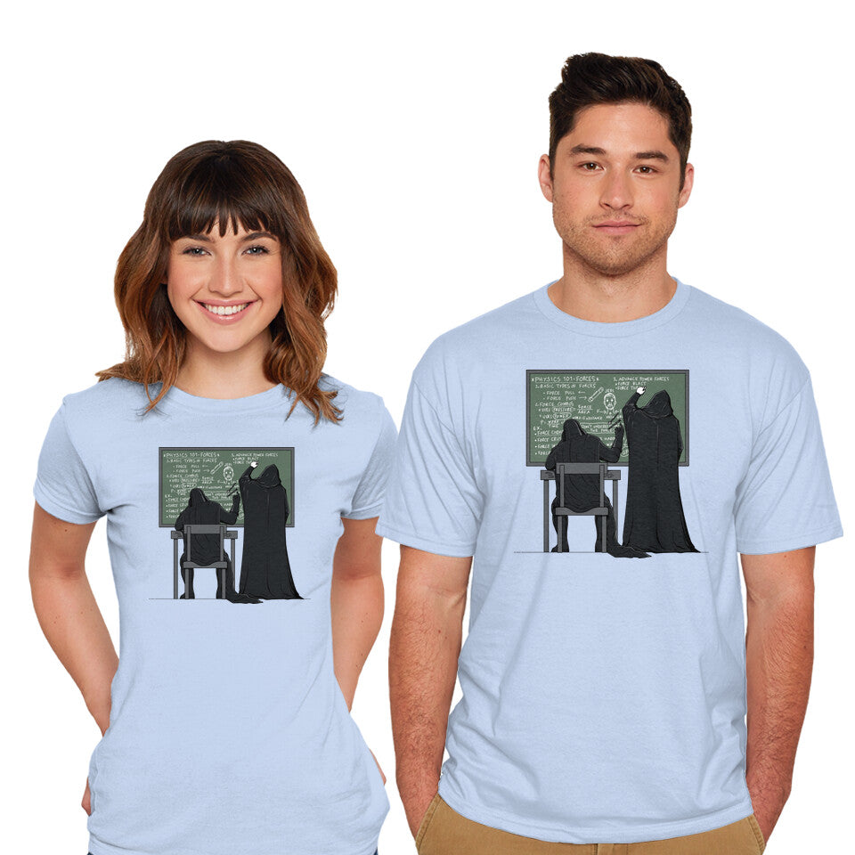Model wearing blue Force 101 – Sci-Fi Graphic T-Shirt