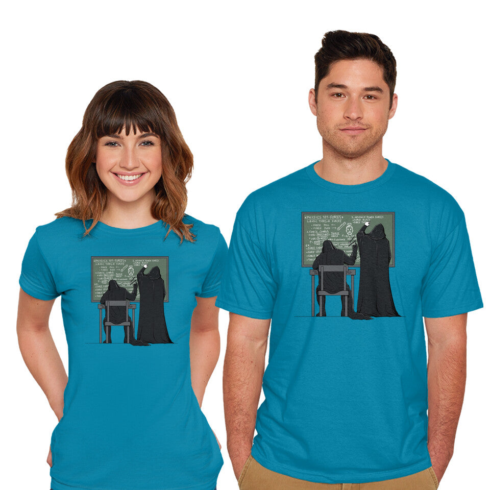 Model wearing turquoise Force 101 – Sci-Fi Graphic T-Shirt
