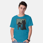 Model wearing turquoise Force 101 – Sci-Fi Graphic T-Shirt