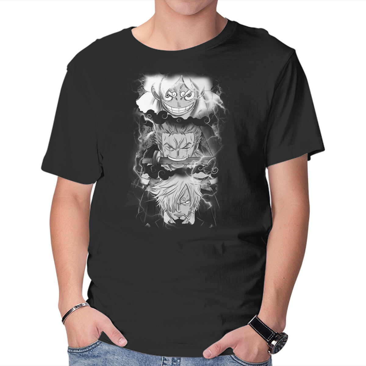 The Monster Trio – Anime Graphic T-Shirt in black, product display