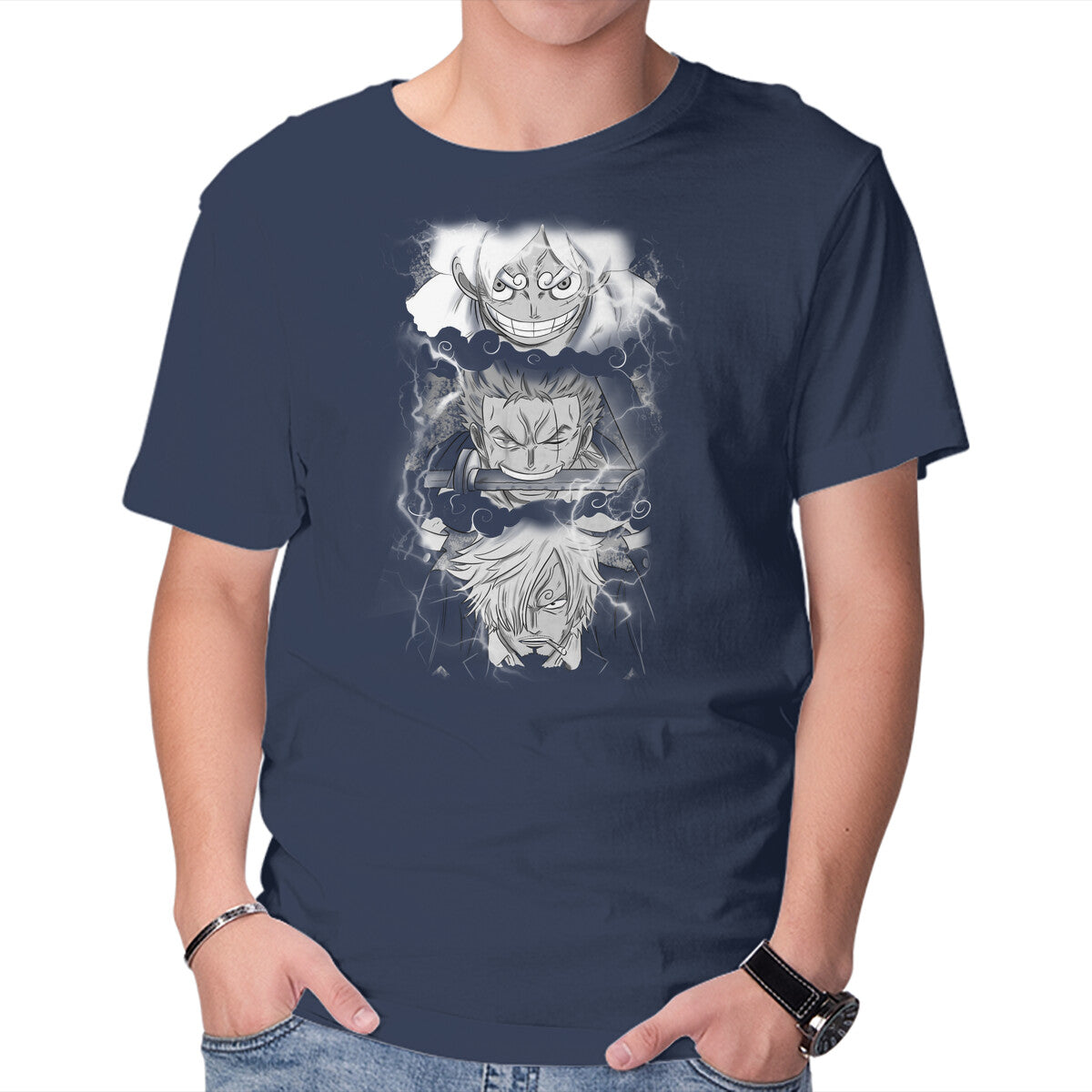 The Monster Trio – Anime Graphic T-Shirt in navy, product display