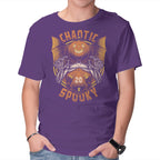 Chaotic Spooky Halloween RPG – Halloween Graphic T-Shirt in purple, product display