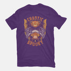 Chaotic Spooky Halloween RPG – Halloween Graphic T-Shirt in purple, flat-lay product view