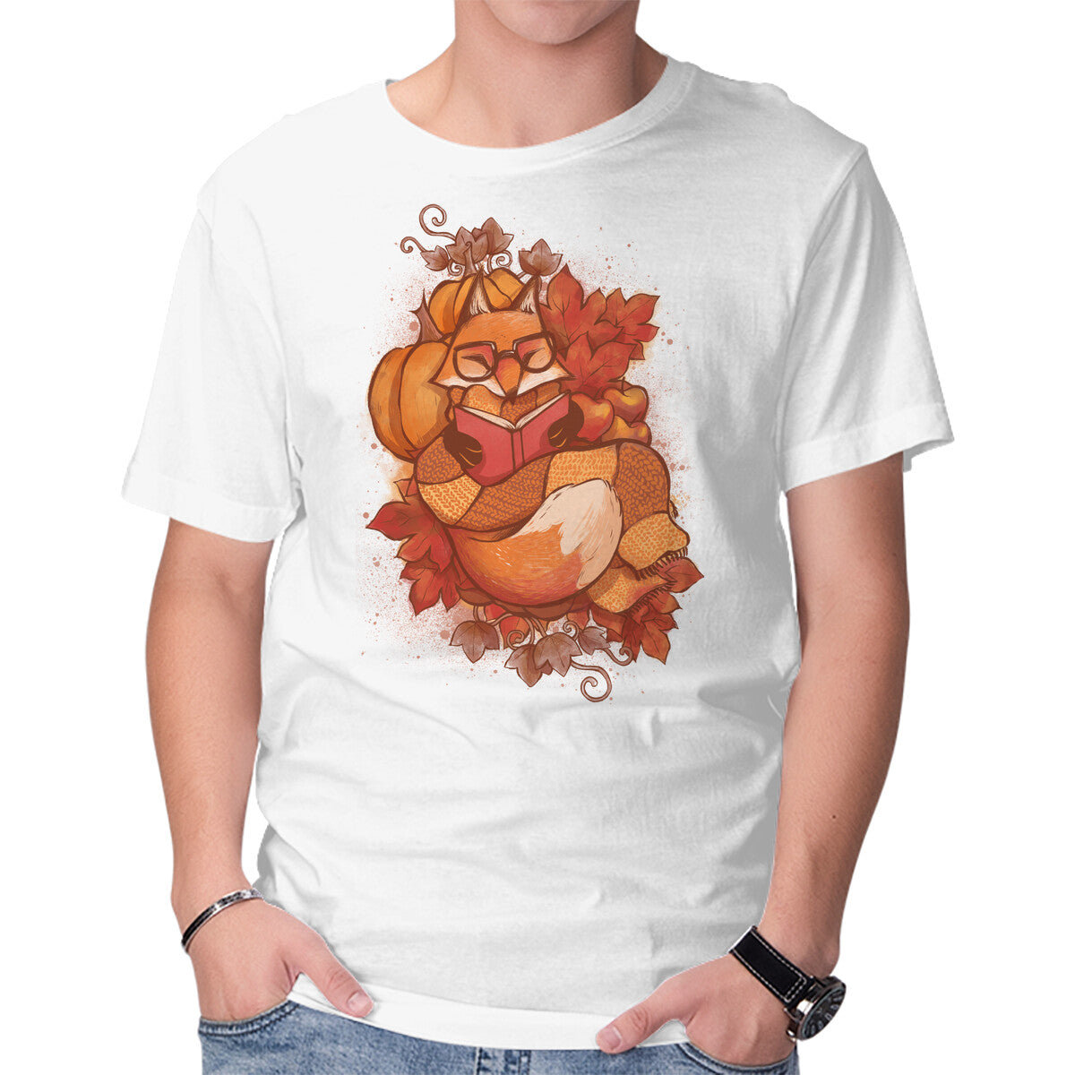 Autumn Reader – Animal Graphic T-Shirt in white, product display