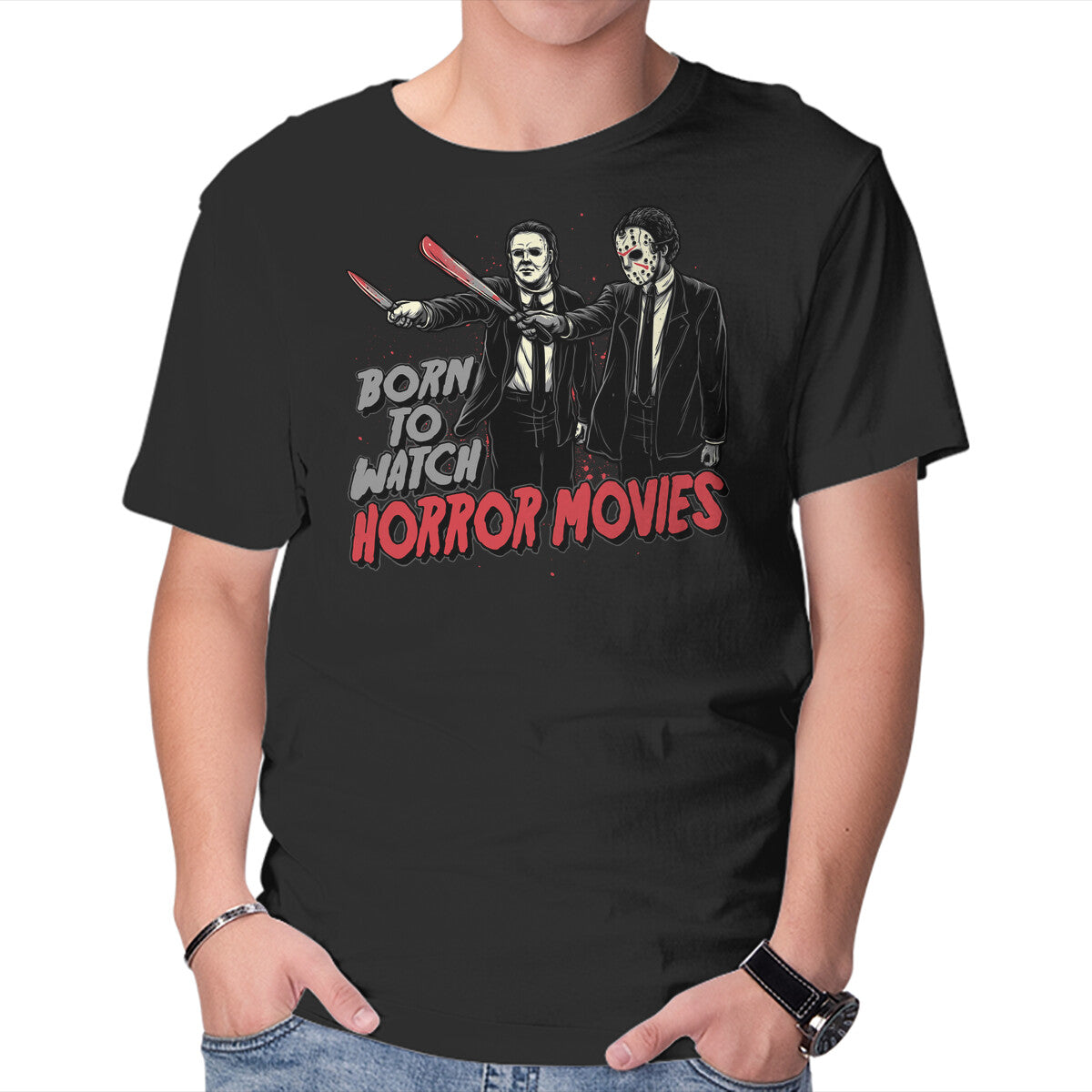 Horror Duo – Halloween Graphic T-Shirt in black, product display