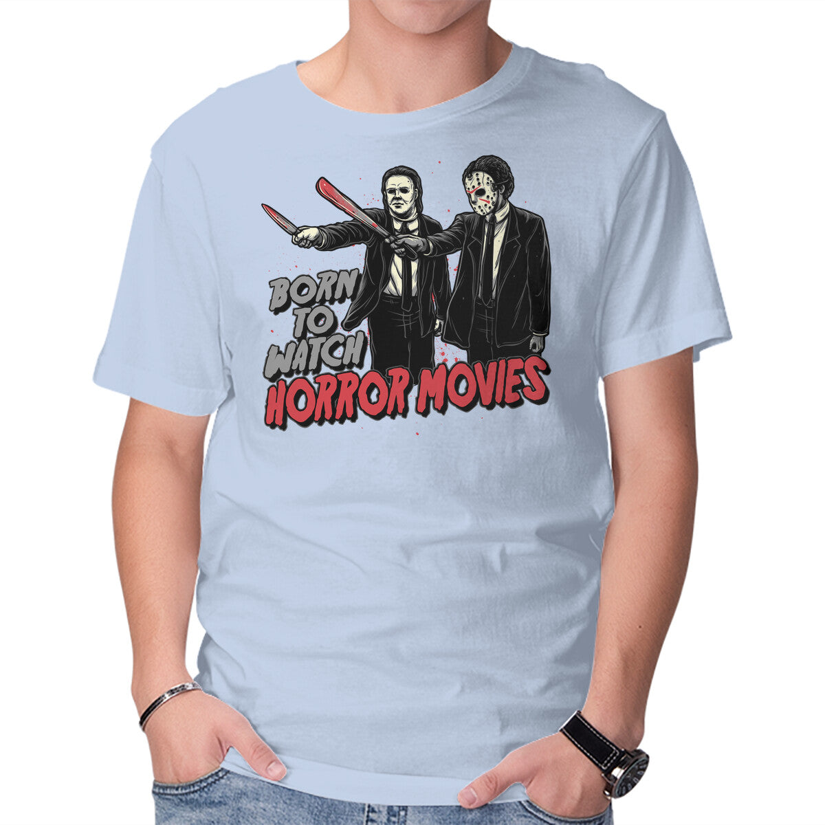 Horror Duo – Halloween Graphic T-Shirt in blue, product display