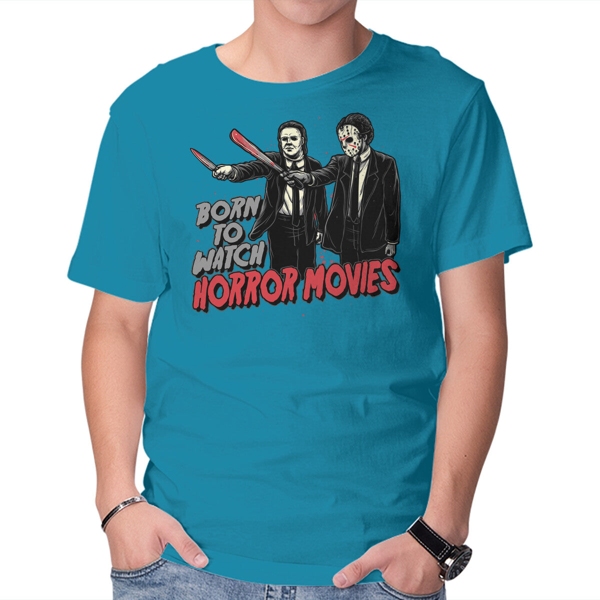 Horror Duo – Halloween Graphic T-Shirt in turquoise, product display