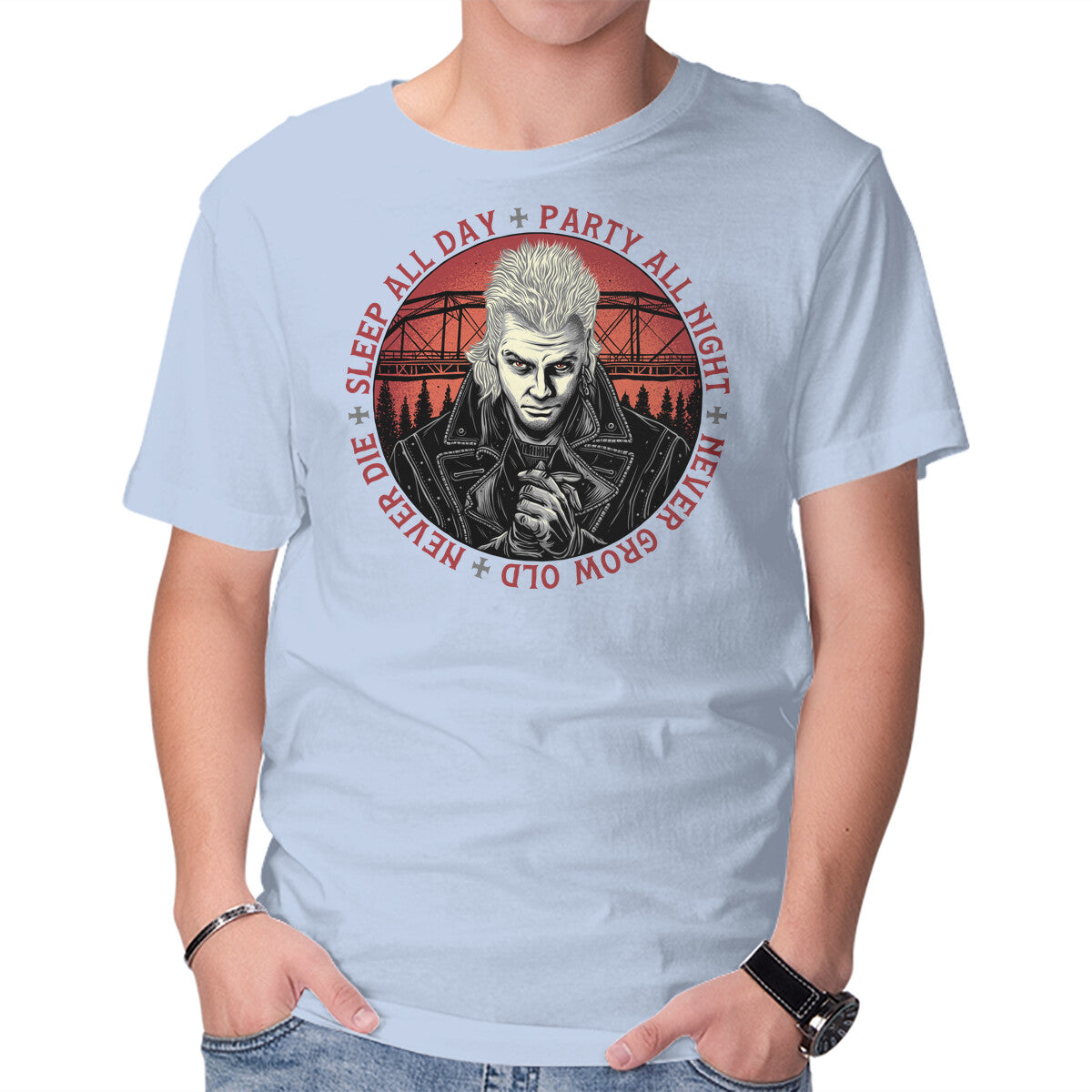 Never Die – Horror Graphic T-Shirt in blue, product display