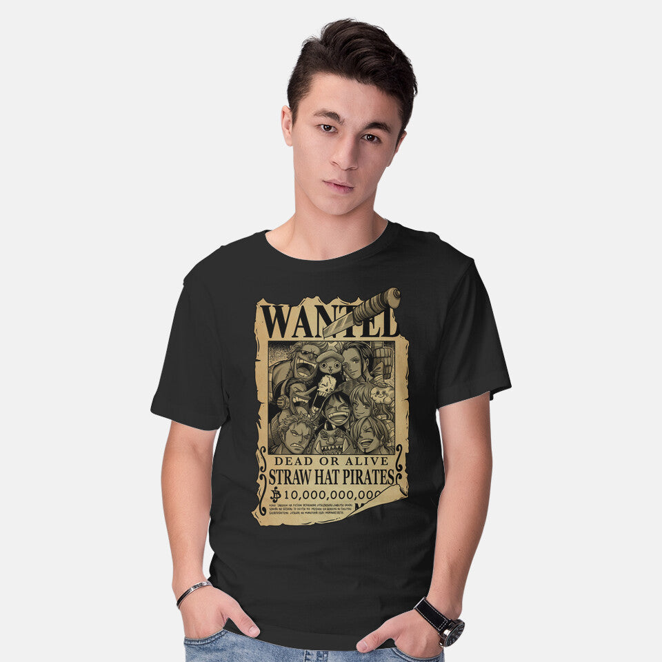 Model wearing black Friendship Is Priceless – Anime Graphic T-Shirt