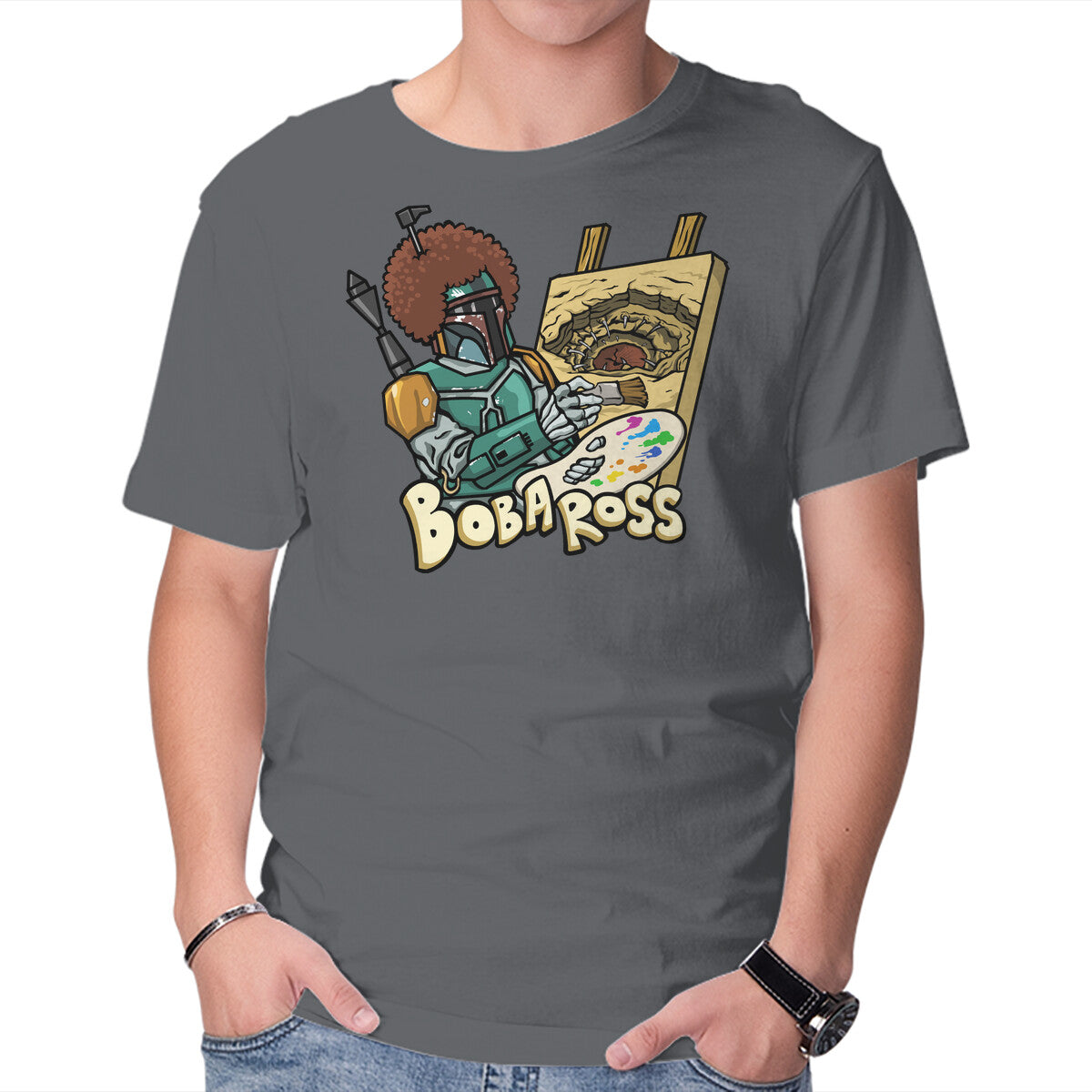 Bob-A-Ross – Sci-Fi Graphic T-Shirt in charcoal, product display