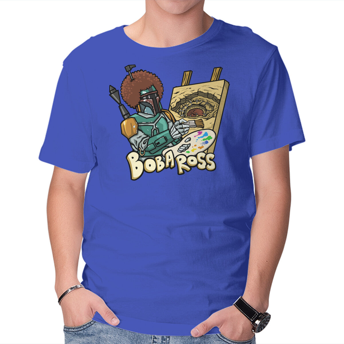 Bob-A-Ross – Sci-Fi Graphic T-Shirt in royal blue, product display