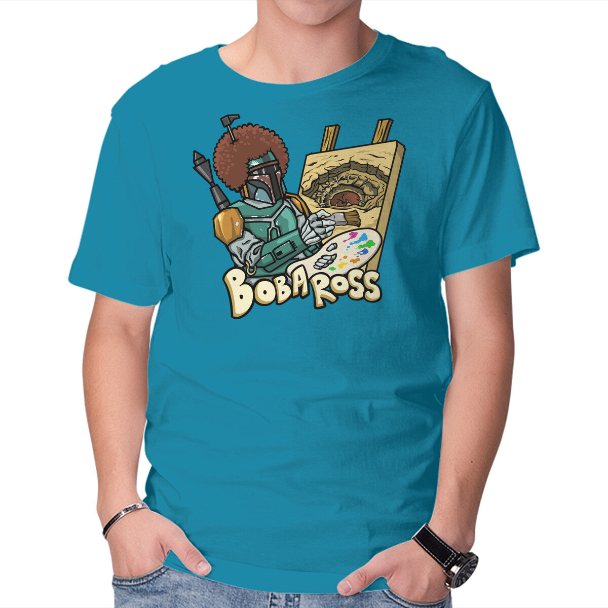Bob-A-Ross – Sci-Fi Graphic T-Shirt in turquoise, product display