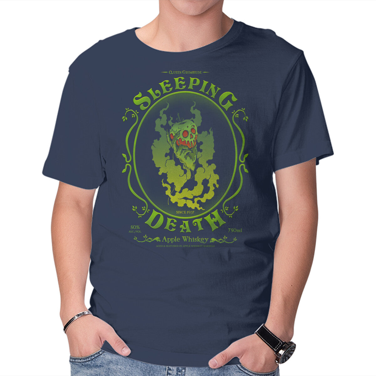 Sleeping Death Whiskey – Fantasy Graphic T-Shirt in navy, product display
