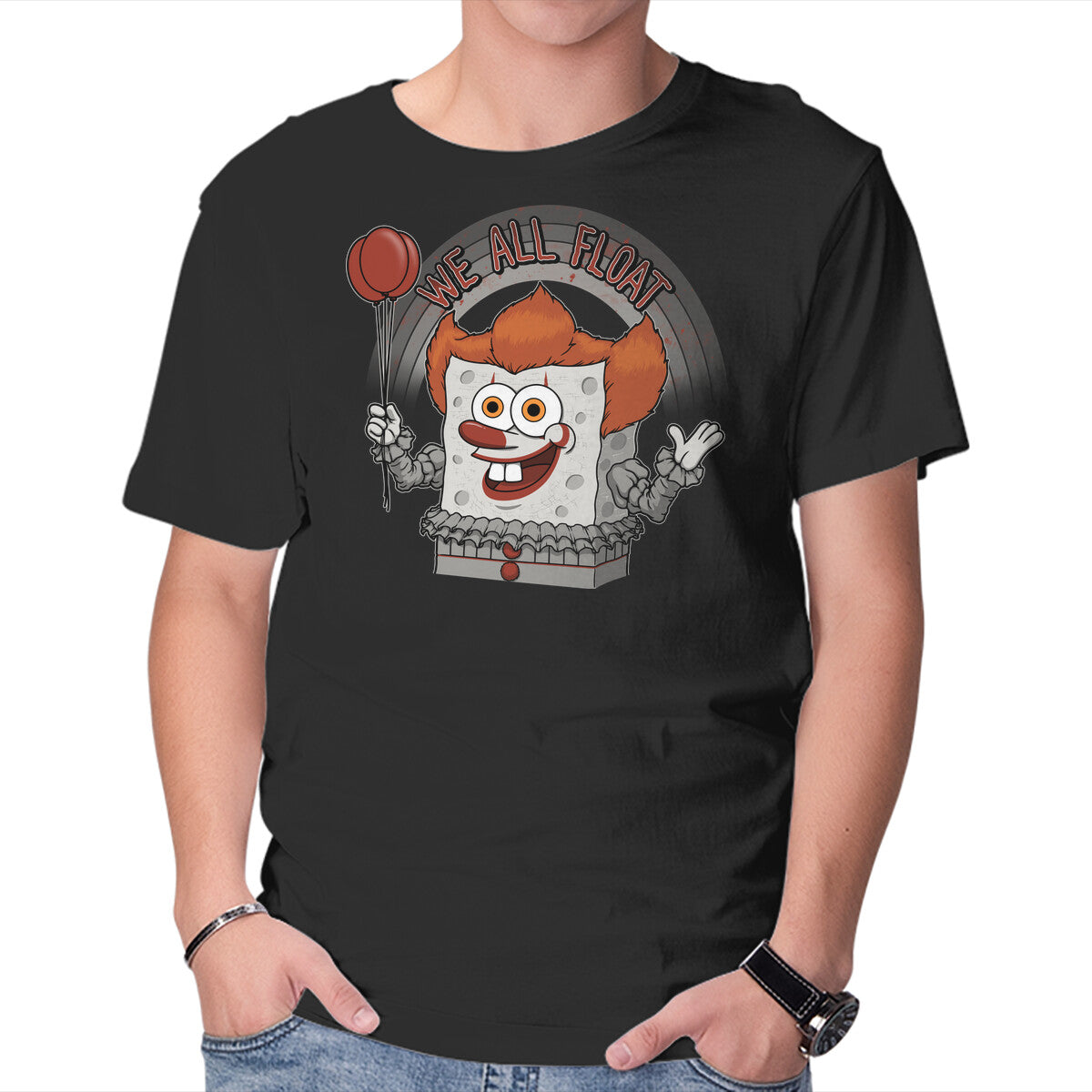 As Long As We All Float – Horror Graphic T-Shirt in black, product display