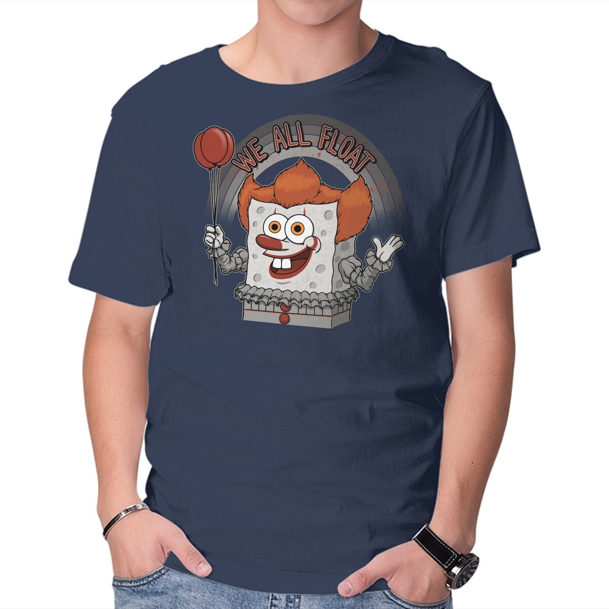 As Long As We All Float – Horror Graphic T-Shirt in navy, product display
