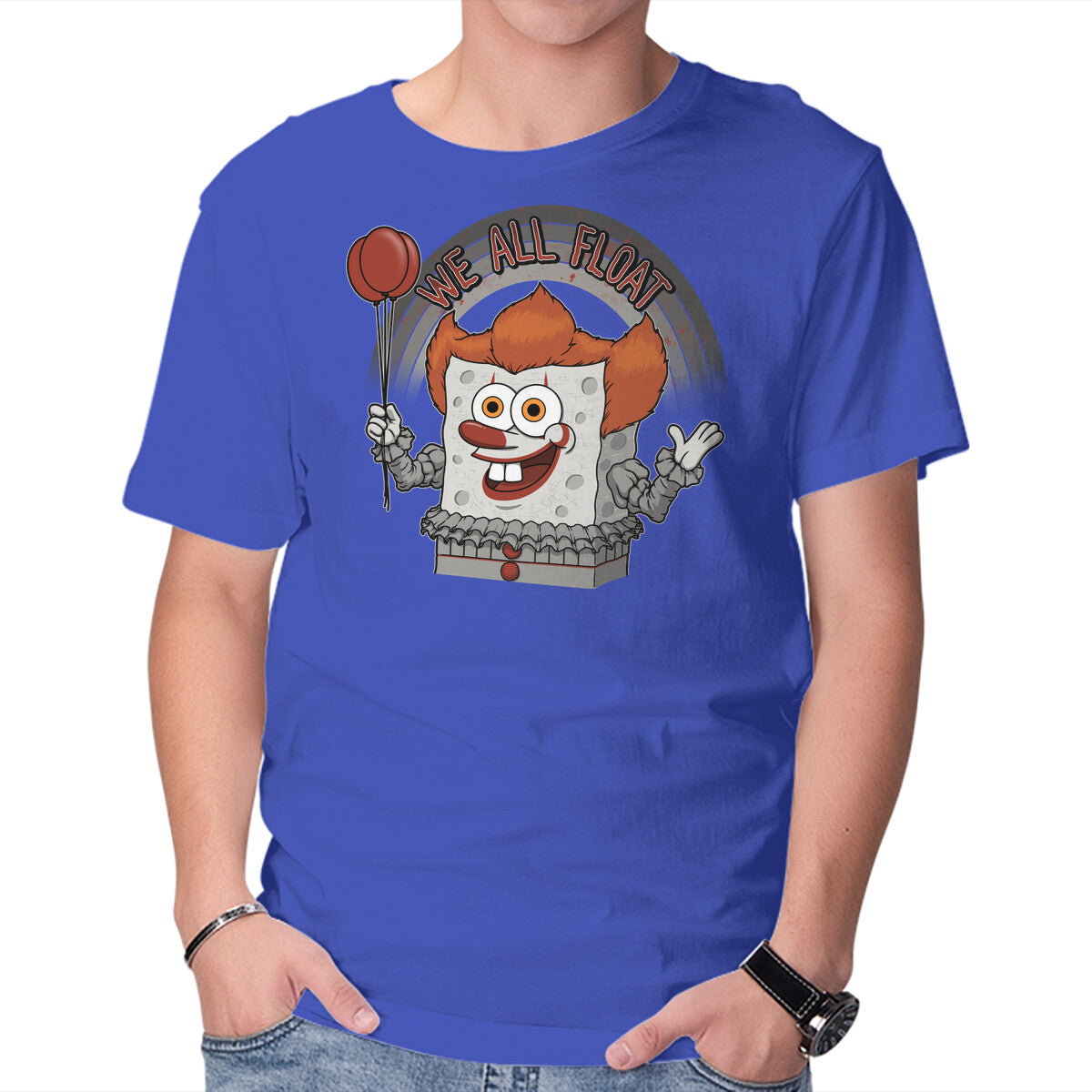 As Long As We All Float – Horror Graphic T-Shirt in royal blue, product display