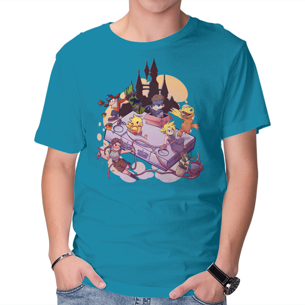 Nostalgic Players – Gaming Graphic T-Shirt in turquoise, product display