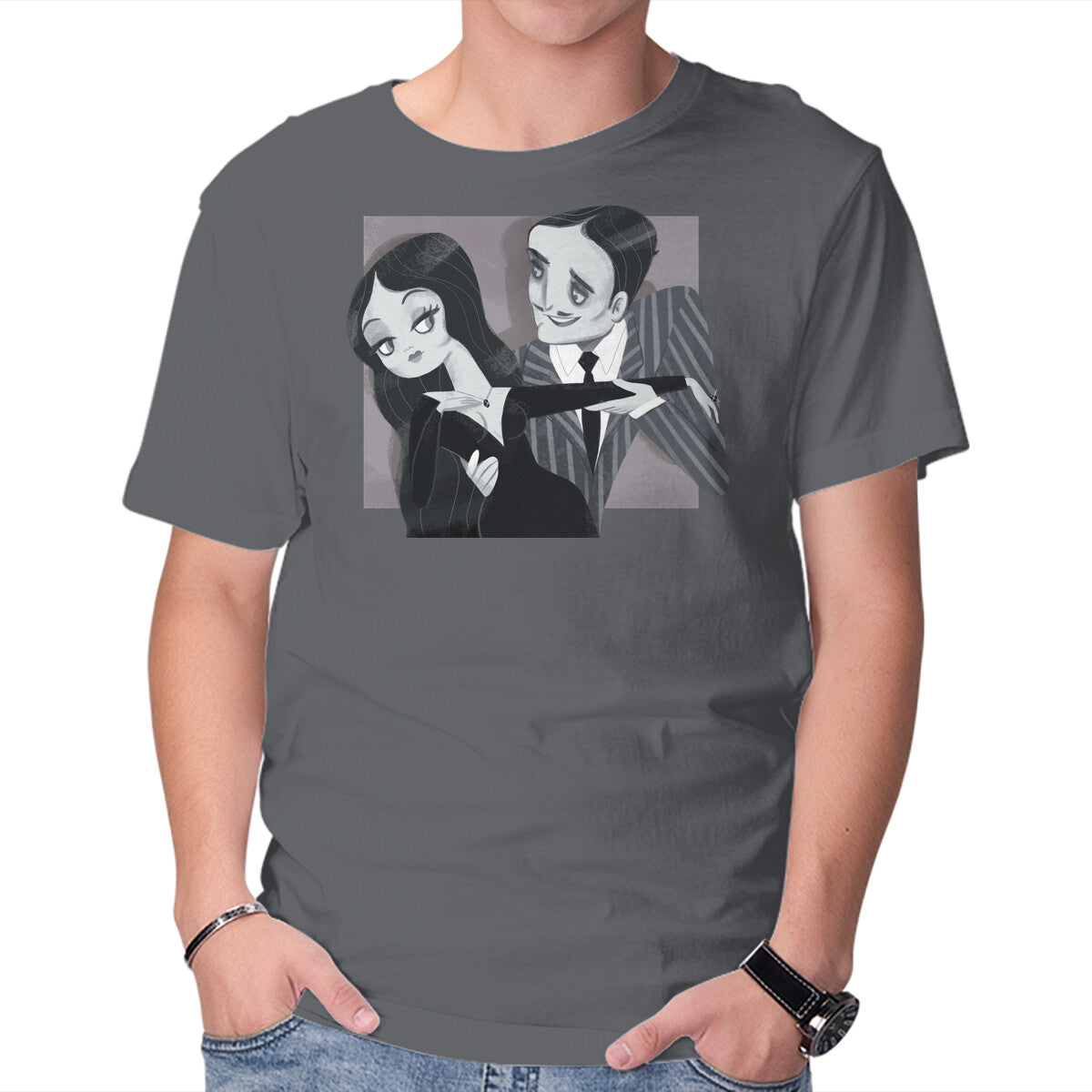 Black And White Love – Halloween Graphic T-Shirt in charcoal, product display