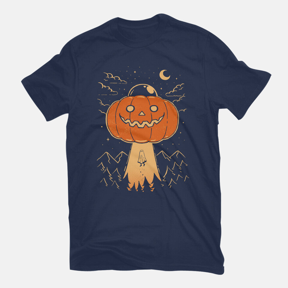 I Believe In Halloween – Halloween Graphic T-Shirt in navy, flat-lay product view