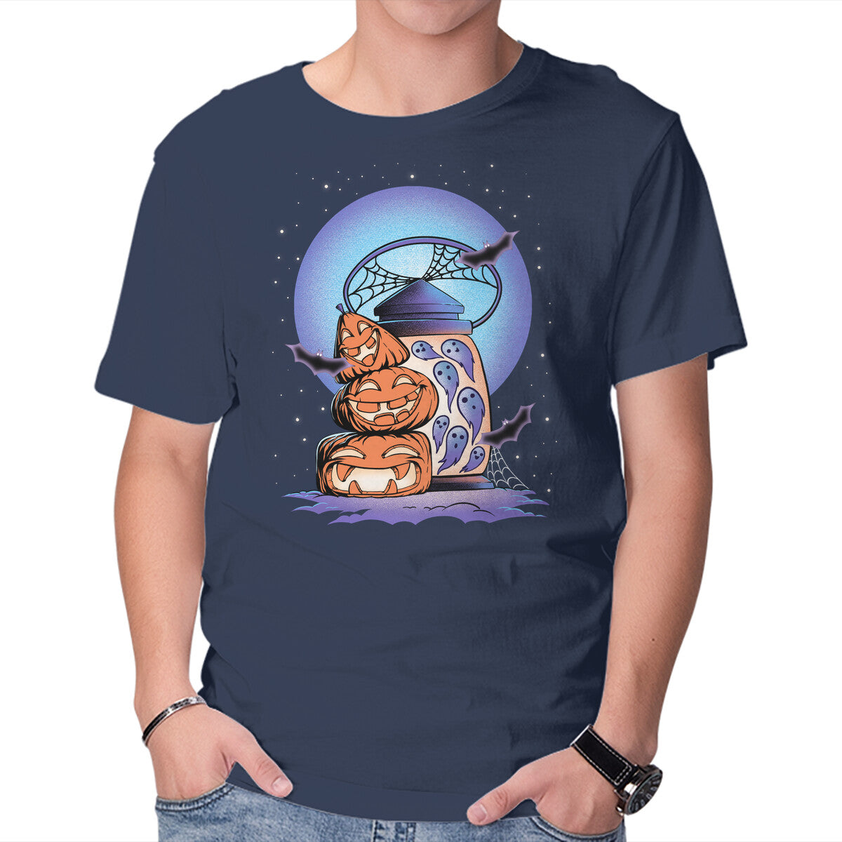 Primitive Pumpkins – Halloween Graphic T-Shirt in navy, product display