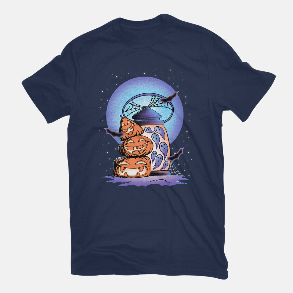 Primitive Pumpkins – Halloween Graphic T-Shirt in navy, flat-lay product view