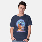 Model wearing navy Primitive Pumpkins – Halloween Graphic T-Shirt