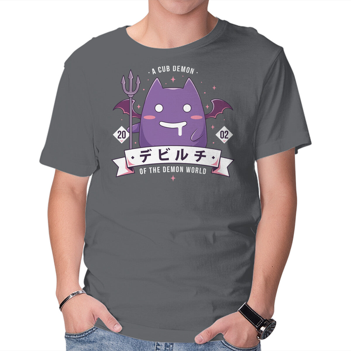 Small Demon – Halloween Graphic T-Shirt in charcoal, product display