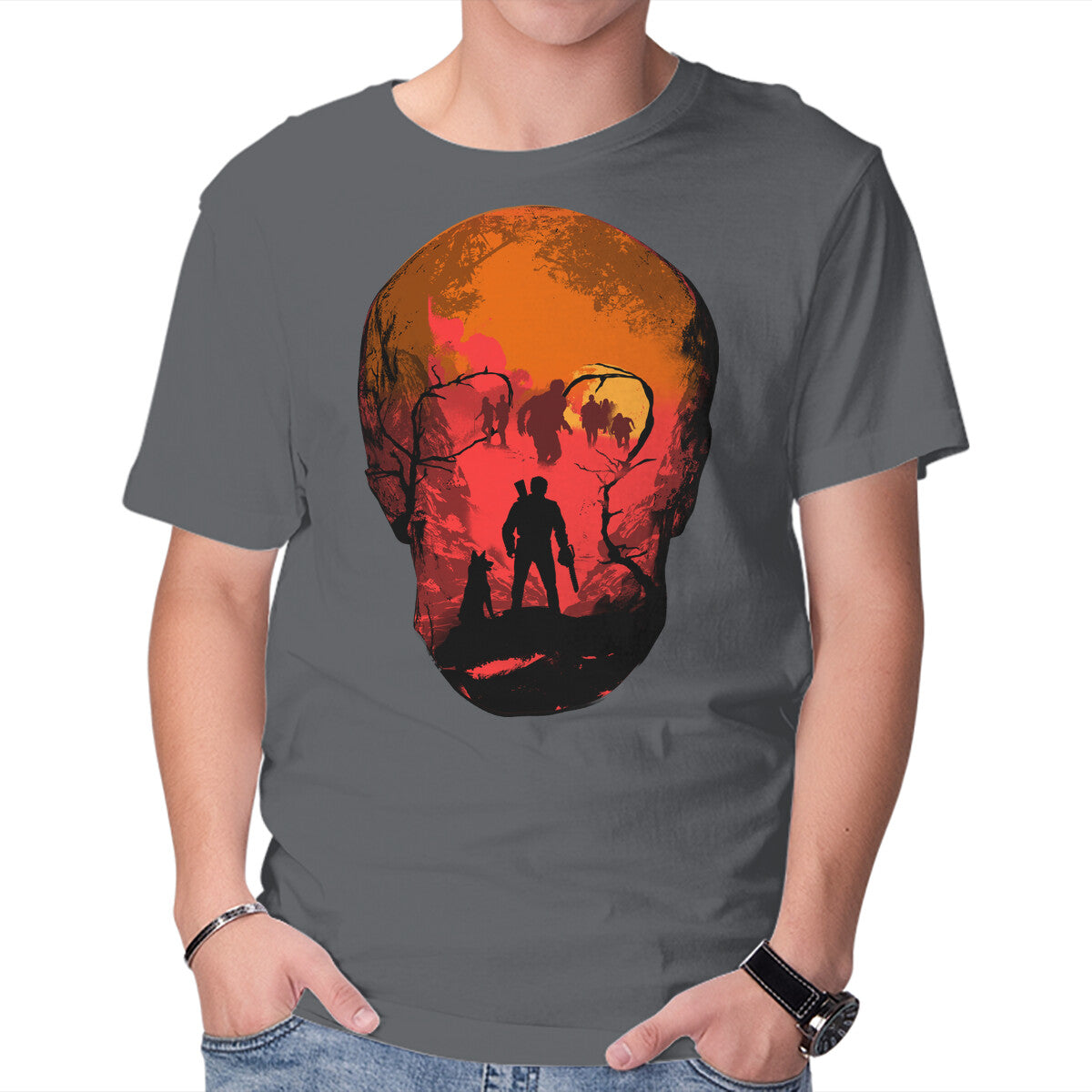 Evil Dead Fight – Horror Graphic T-Shirt in charcoal, product display