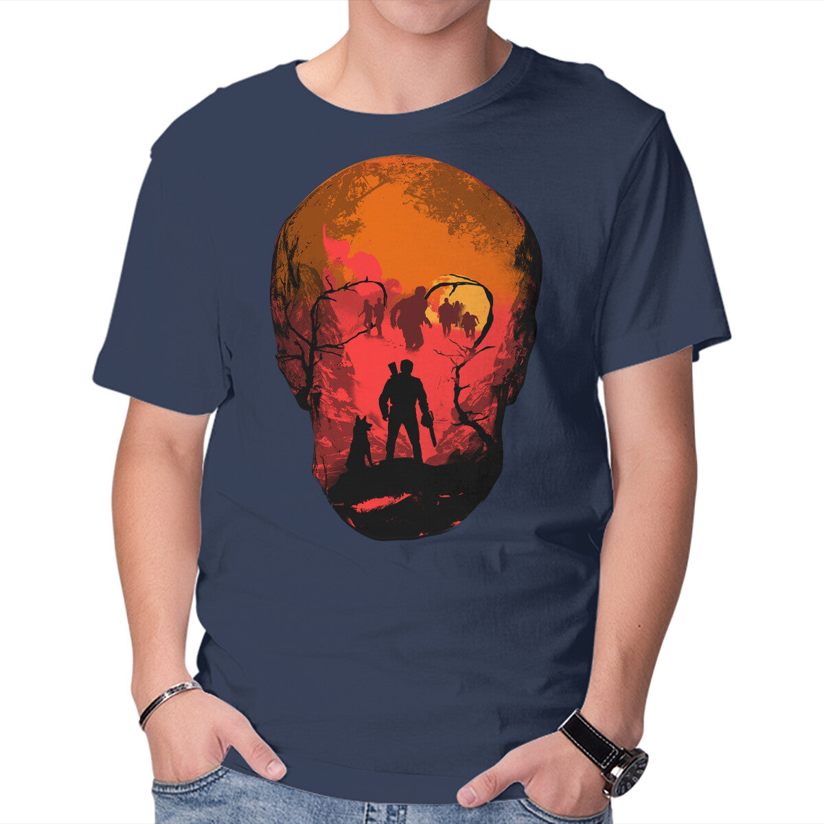 Evil Dead Fight – Horror Graphic T-Shirt in navy, product display