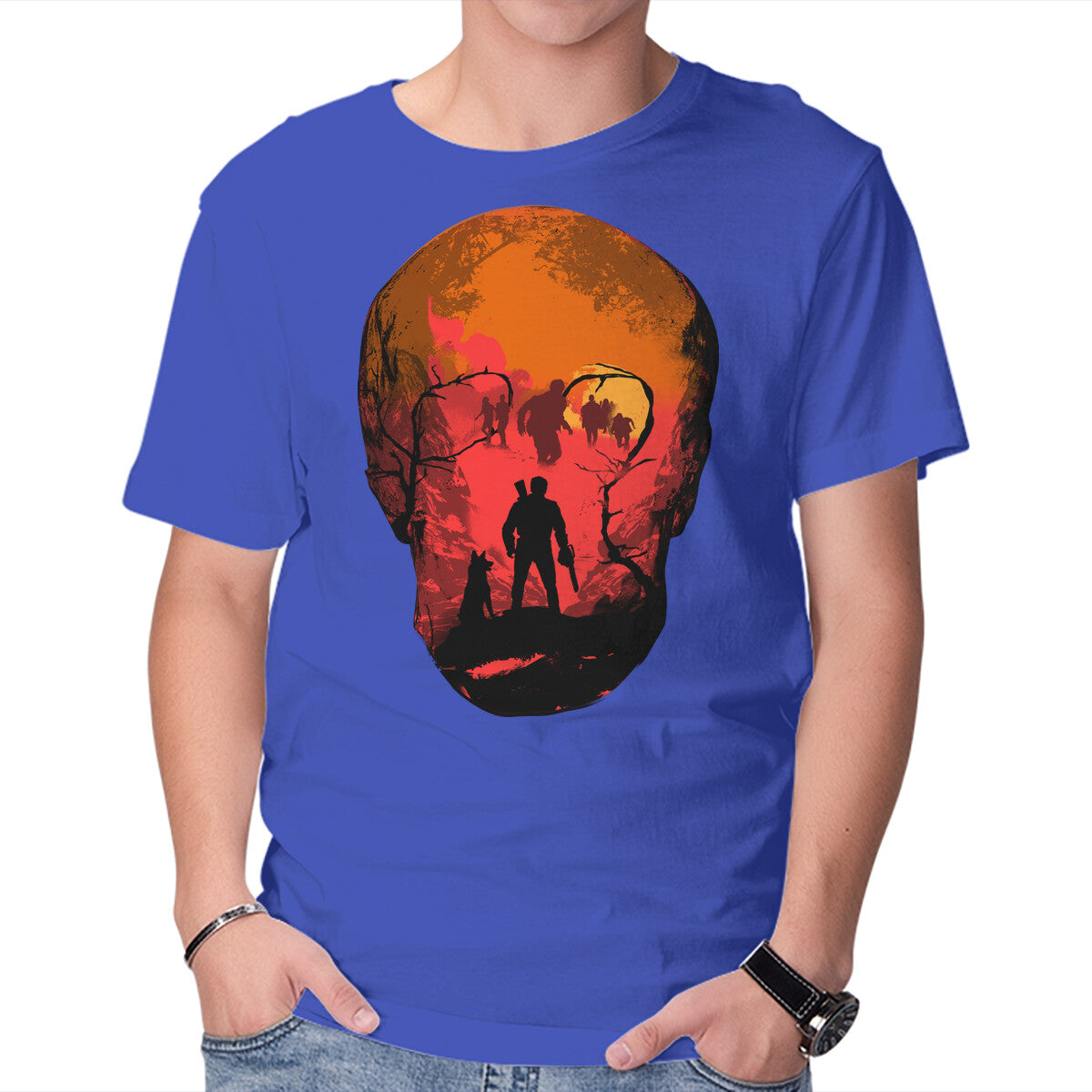 Evil Dead Fight – Horror Graphic T-Shirt in royal blue, product display