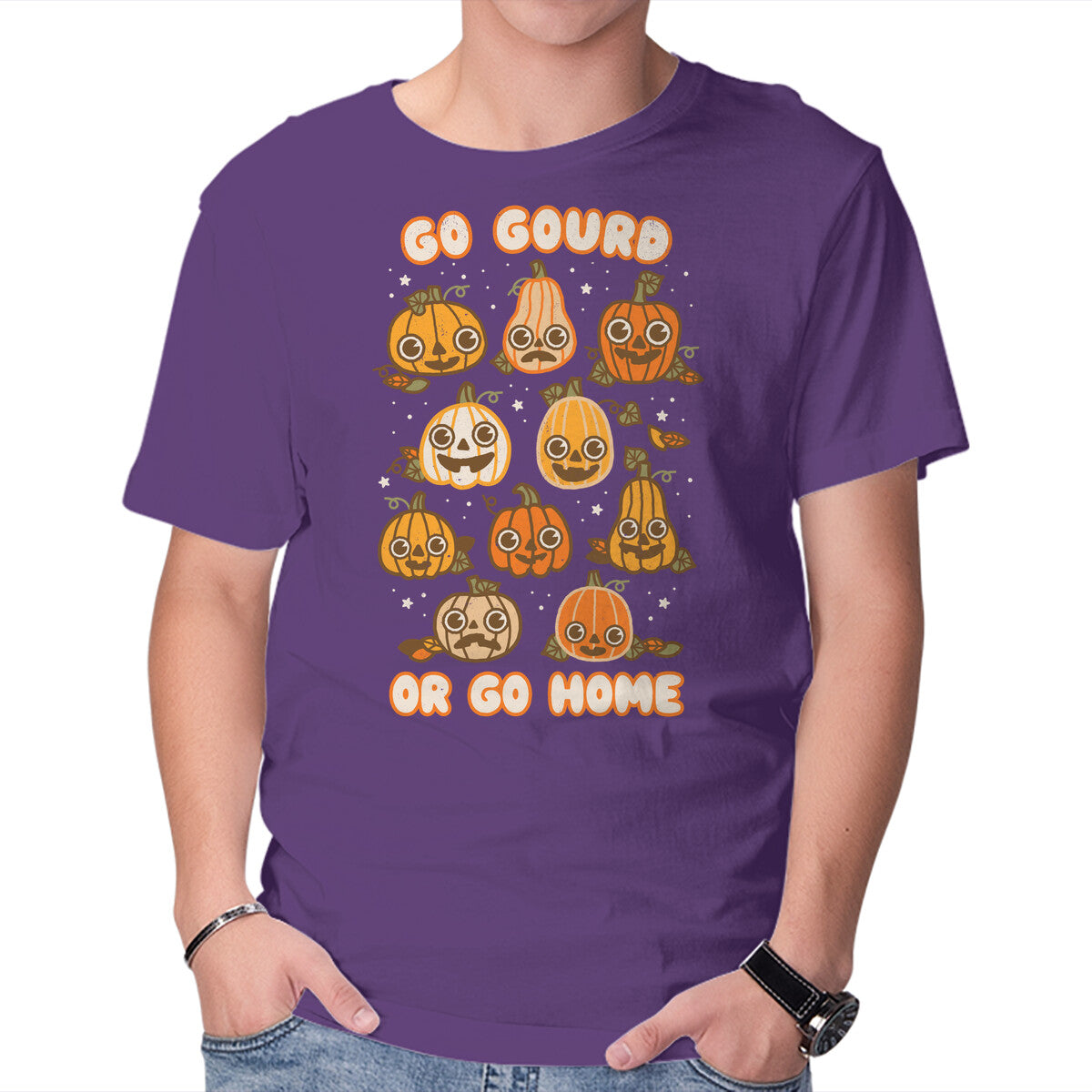 Go Gourd Or Go Home – Halloween Graphic T-Shirt in purple, product display