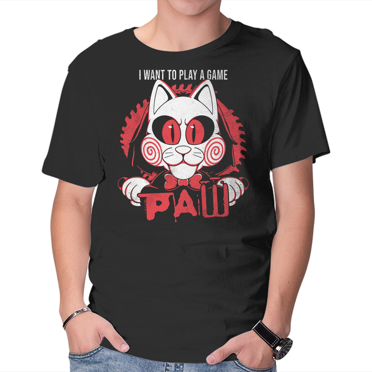 PAW – Cat Graphic T-Shirt in black, product display