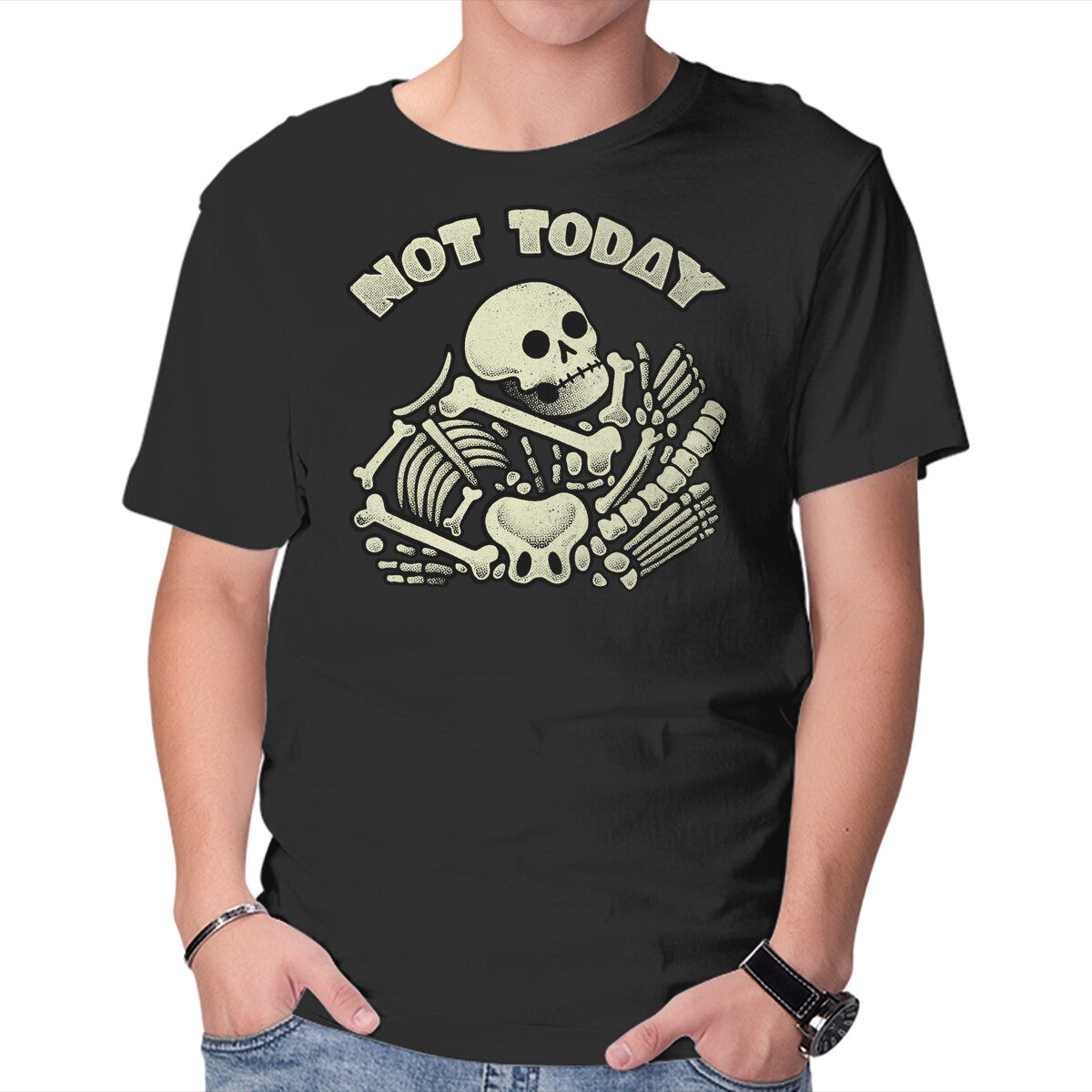 Not Today Skeleton – Halloween Graphic T-Shirt in black, product display