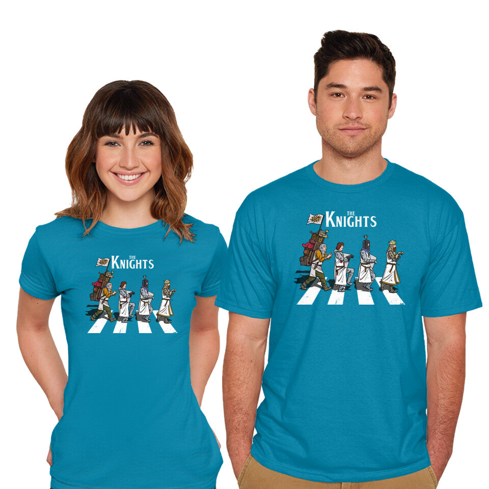 Model wearing turquoise The Knights – Music Graphic T-Shirt