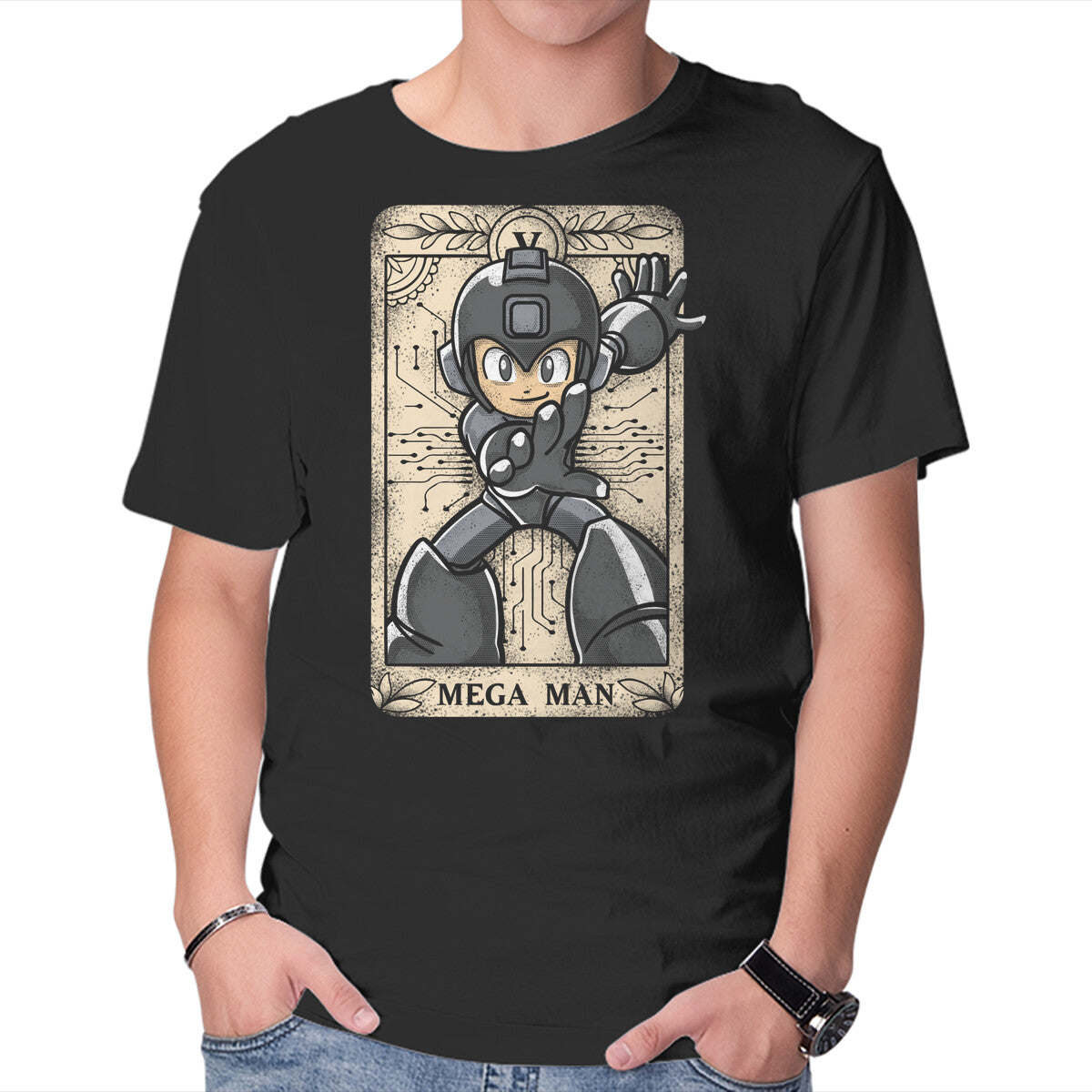Mega Tarot – Gaming Graphic T-Shirt in black, product display
