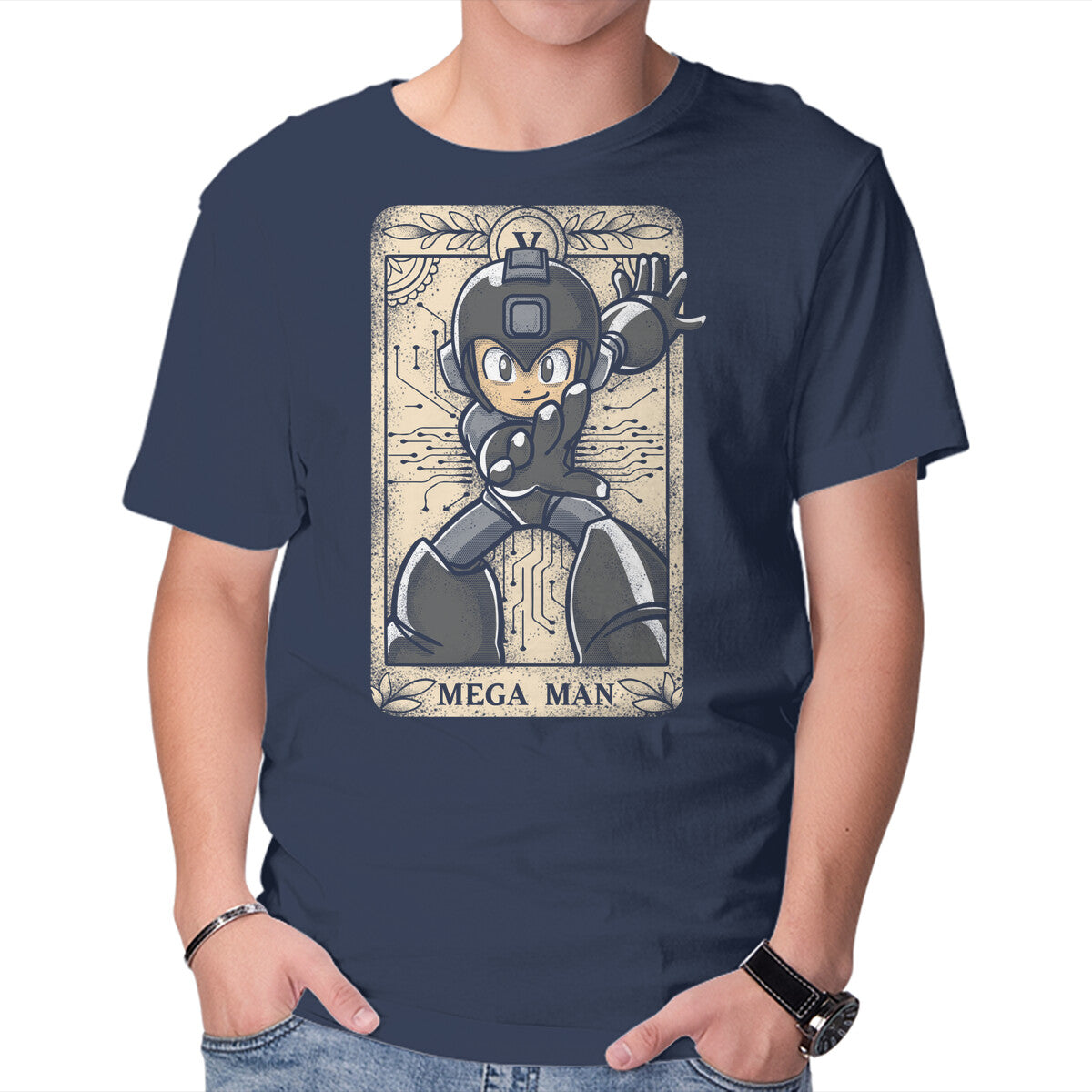Mega Tarot – Gaming Graphic T-Shirt in navy, product display