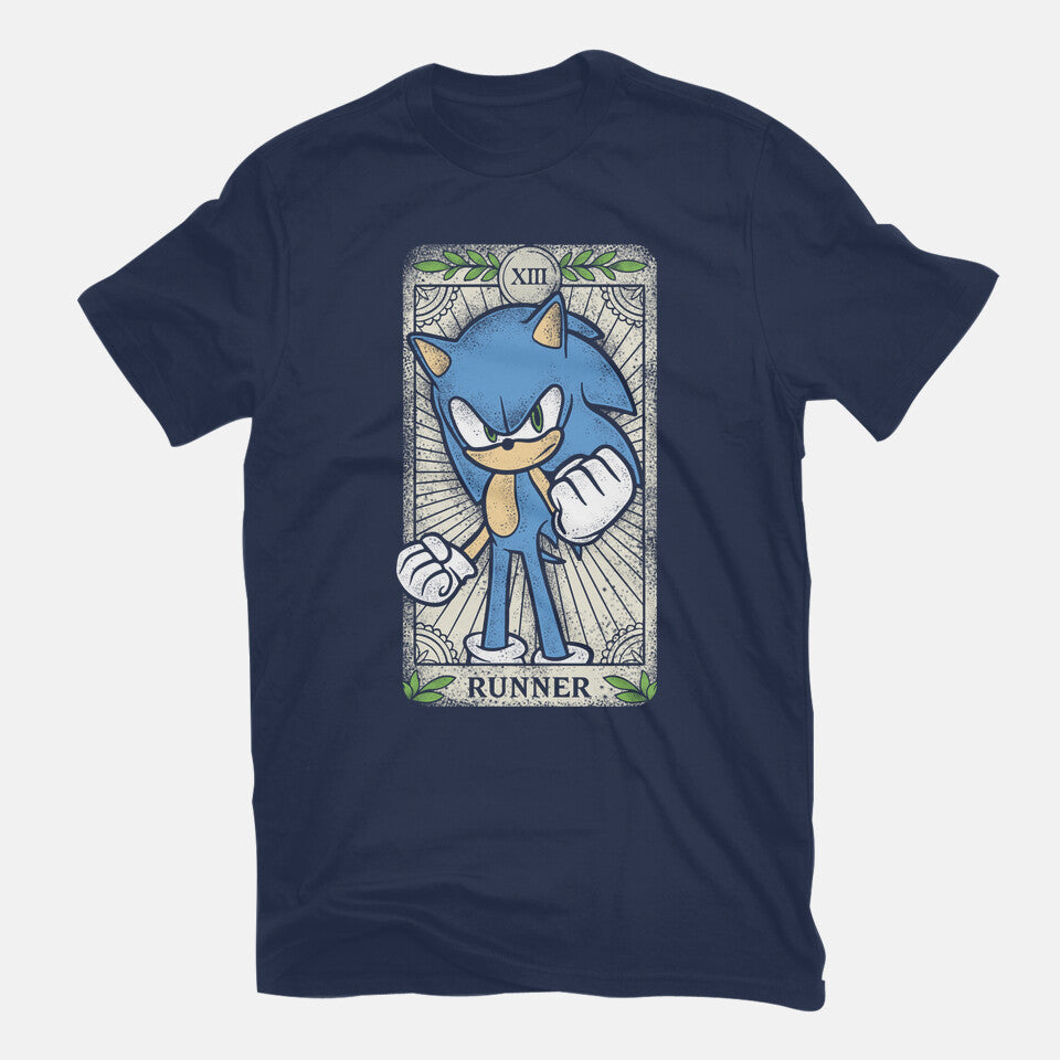 The Runner – Gaming Graphic T-Shirt in navy, flat-lay product view