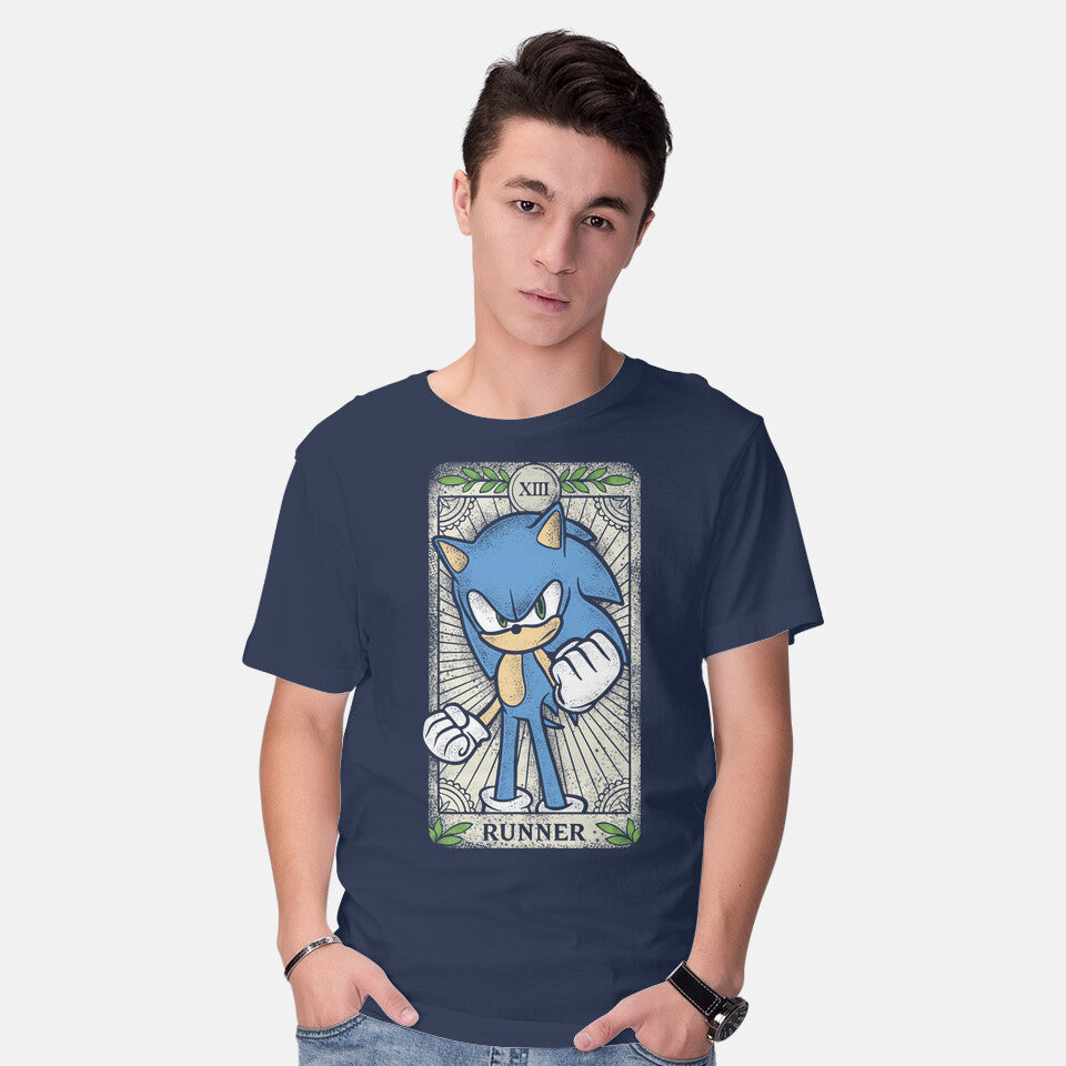 Model wearing navy The Runner – Gaming Graphic T-Shirt